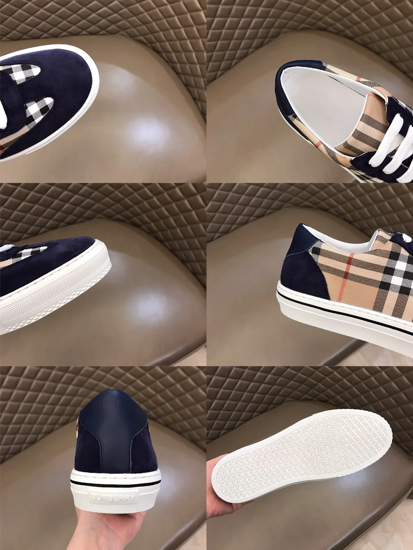 p360 "Burberr*" new men's classic low-top sneakers, reinterpreted with retro plaid cotton and cowhide materials, decorated with a new brand logo. First-layer sheepskin lining, embossed Burberry logo on the heel, original TPU outsole, size 38-44